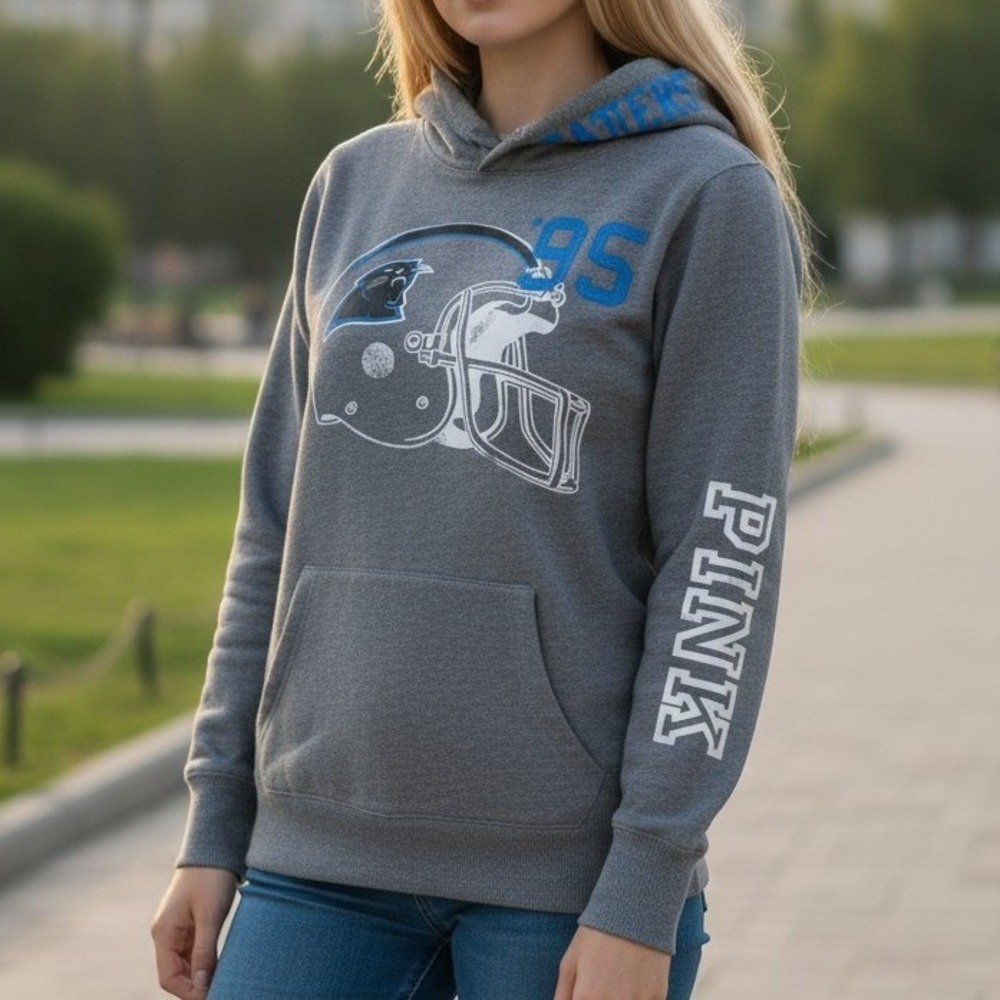 PINK Victoria's Secret NFL Carolina Panthers Hoodie Heather Gray Small